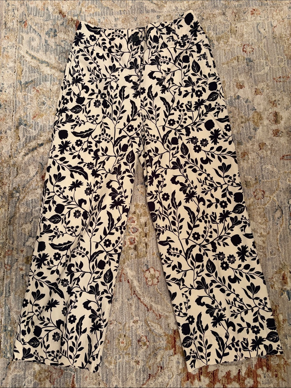 Floral Wide-Leg Pants in Beige & Black
